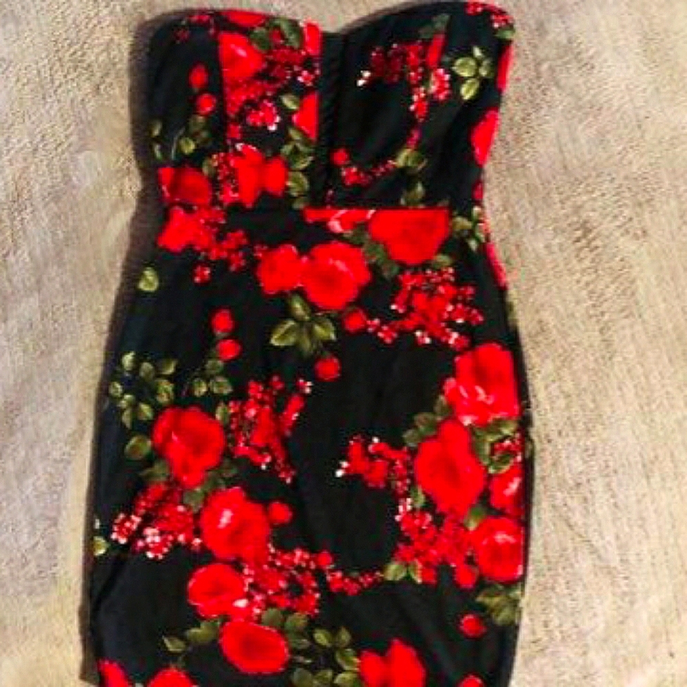Tube top  bodycon dress  red flower